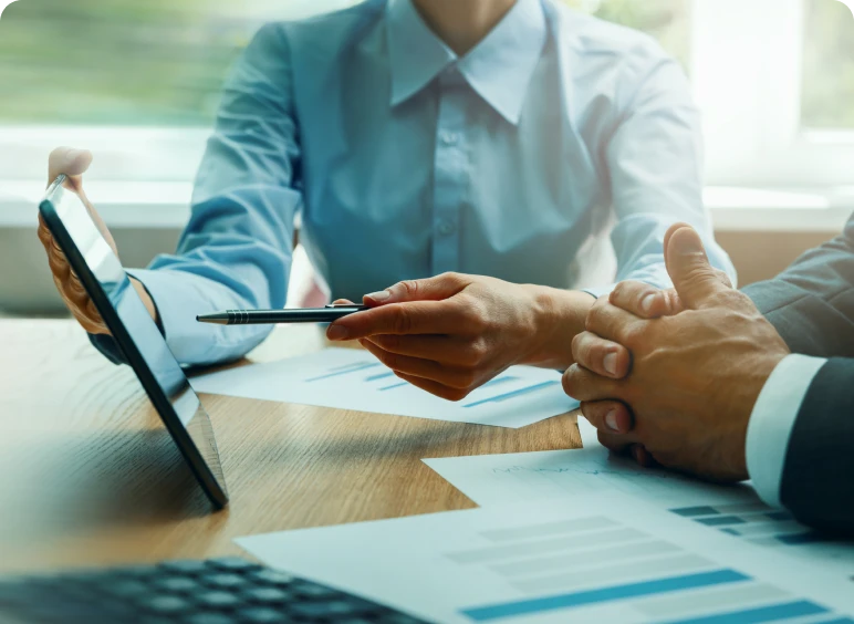 Colleagues analyzing information together